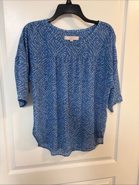 LOFT Blue Geometric-Print Relaxed Blouse